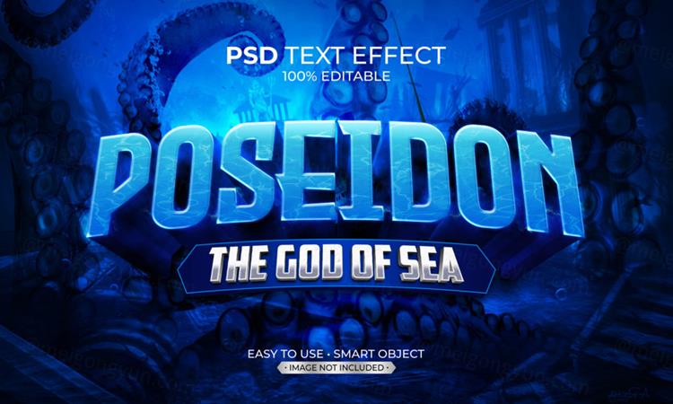 波塞冬希腊神话寒冰3D文字智能可编辑立体字体特效文本样式模板