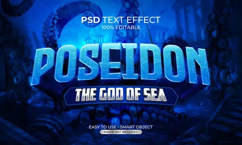波塞冬希腊神话寒冰3D文字智能可编辑立体字体特效文本样式模板