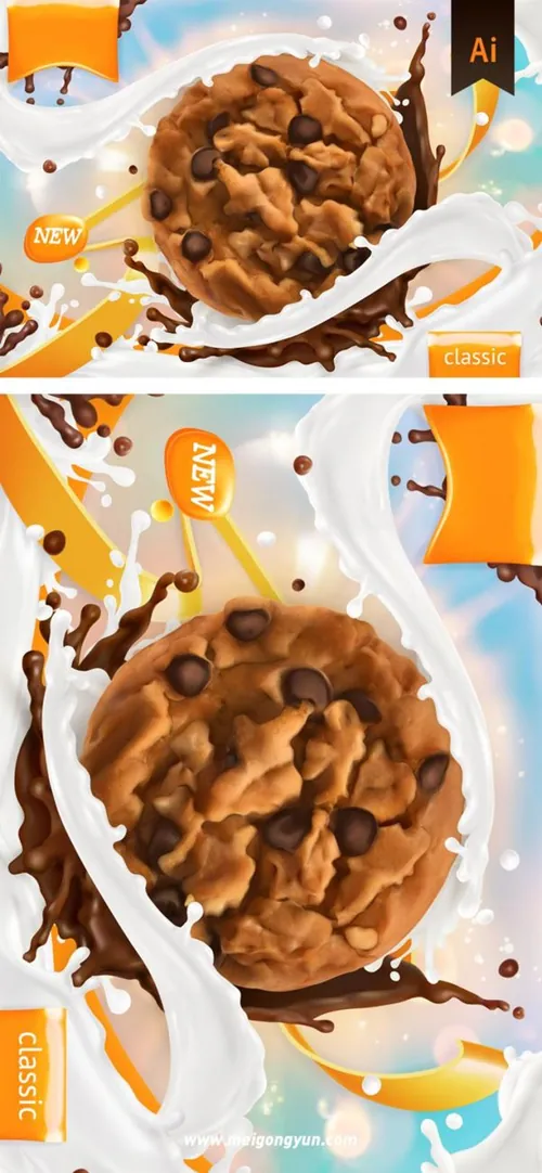 牛奶和饼干矢量海报广告素材