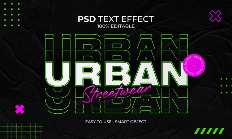 高街时尚服饰嘻哈街头艺术智能可编辑字体特效文本样式模板 PS
