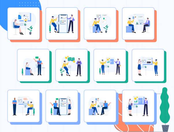 金融科技和投资主题矢量插画套件