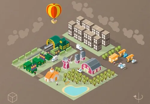 2.5D等距等轴立体城市建筑火车站农场矢量组合元素