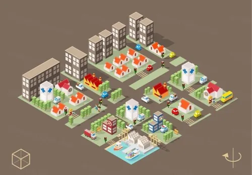 2.5D等距等轴立体城市建筑医院社区矢量组合元素