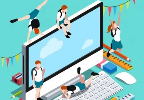 等距等轴办公场景苹果电脑矢量图