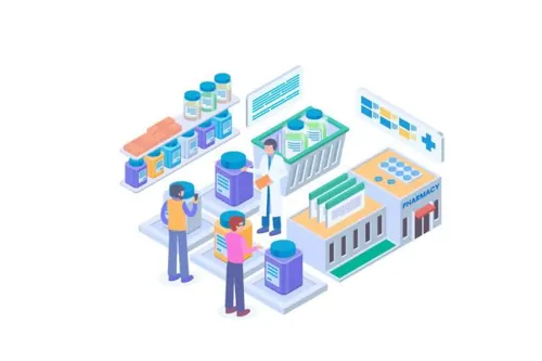 在线药房等距矢量插画 Online Pharmacy Isometri