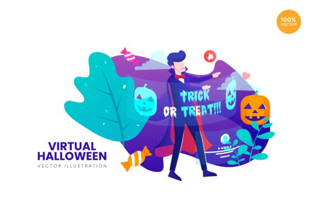 虚拟万圣节主题APP网站设计矢量插画