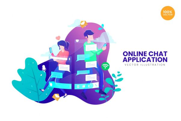 在线聊天应用主题APP网站设计矢量插画