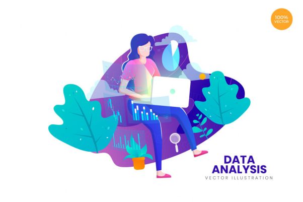 数据分析主题APP网站设计矢量概念插画