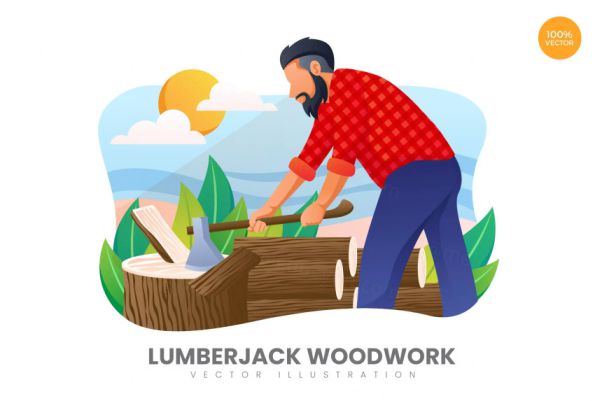 伐木工主题APP网站设计矢量概念插画