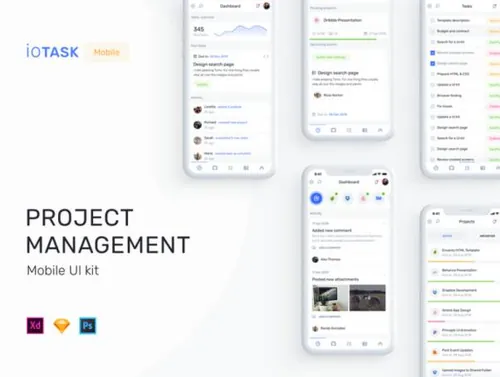 现代简洁商务数据项目管理移动手机应用程序UI工具包IOTASK Mobile U