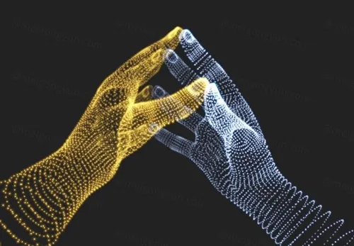 蓝黄色科技感数码粒子抽象手动作矢量元素