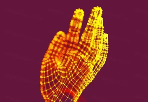 红色科技感数码粒子抽象手动作矢量元素