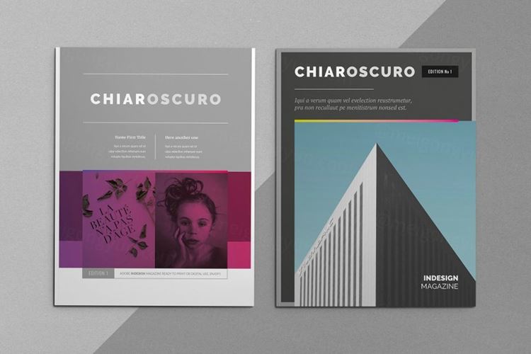 明暗对比的多用途时尚楼书画册手册杂志设计模板 chiaroscuro magazine template 28...
