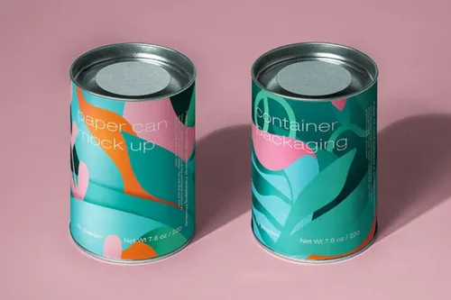 锡纸罐头包装设计提案场景展示样机PSD模板 Paper Ti