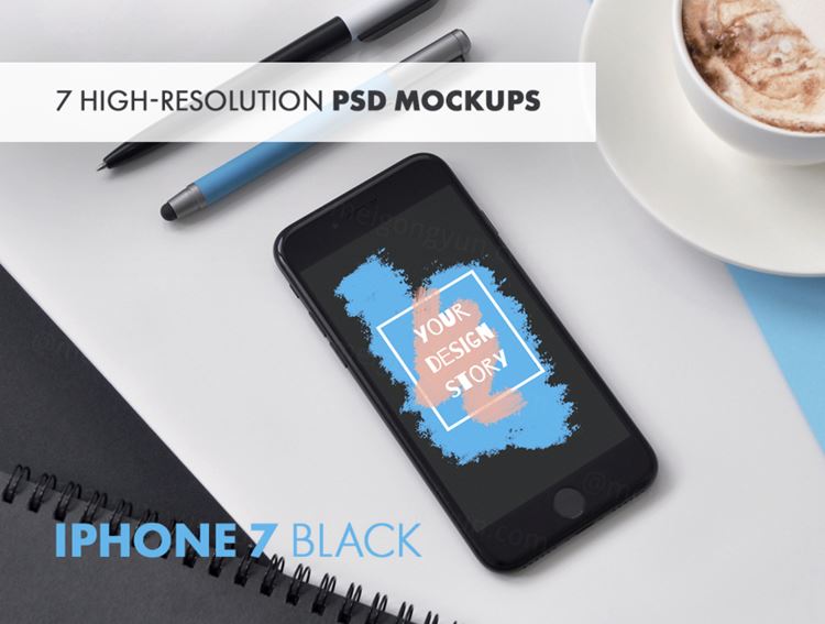 iPhone7手机壳设计场景模拟贴图样机PSD模板7 iPhone 7 Black Mockups