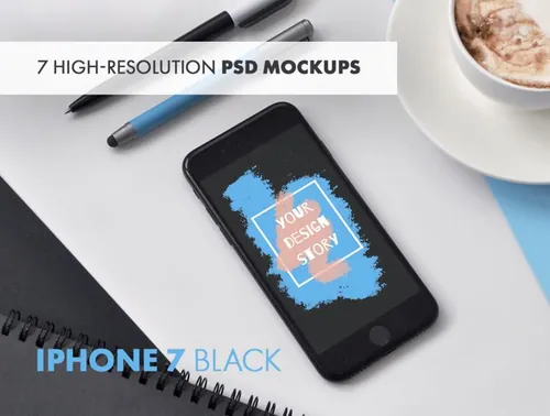 iPhone7手机壳设计场景模拟贴图样机PSD模板7 iPhone 7 Black Mockups