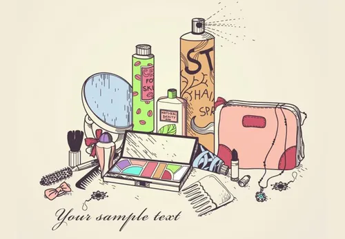 手绘化妆品护肤品彩妆化妆用品美容护理用品矢量插图设计素材Cosmetics