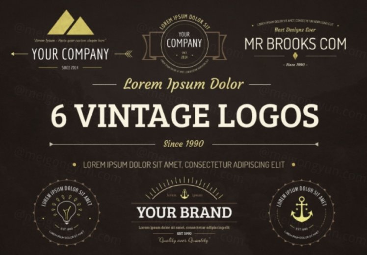 6个时尚复古年代logo标志设计PSD素材模板Vintage Logos