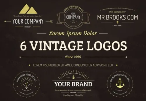 6个时尚复古年代logo标志设计PSD素材模板Vintage Logos