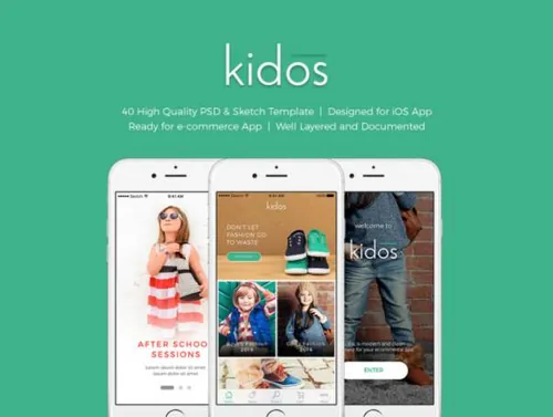 儿童服装服饰鞋时尚电子商务在线购买移动手机APP iOS UI套件Kidos i