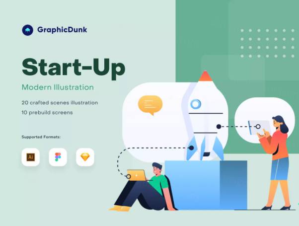 项目启动主题矢量插画套件
