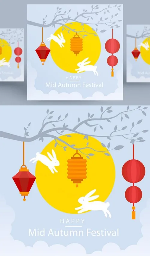 中国传统节日中秋节月亮节日团圆佳节矢量海报设计素材Mid autumn Festival