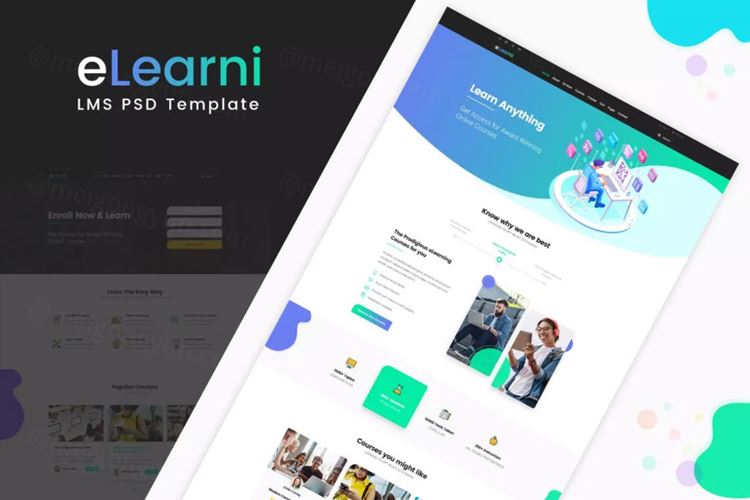 在线教育平台学习课程LMS系统PSD模板 eLearni |