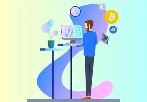 金融财务区块链比特币矢量2D场景插图设计素材Blockchain Cryptocurrency 2D 07