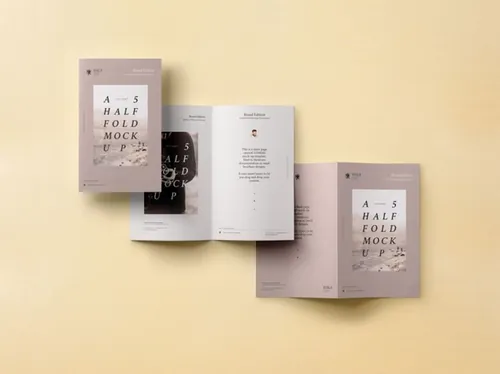 A5书籍杂志贴图PSD模板A5 Psd Half Fold Mockup