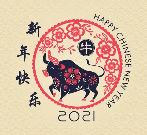 2021中国牛年新年快乐东方传统风格横幅海报贺卡矢量插画素材 Happy chinese new year