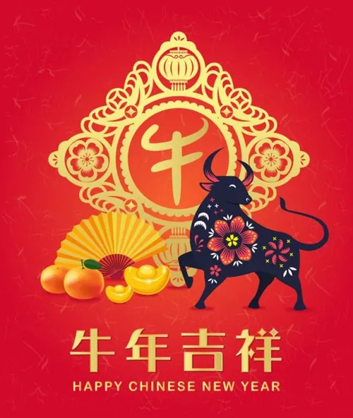 2021中国牛年新年快乐东方传统风格横幅海报贺卡矢量插画素材 Happy chinese new year