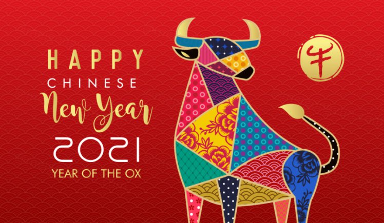 2021中国牛年新年快乐东方传统风格横幅海报贺卡矢量插画素材 Happy chinese new year