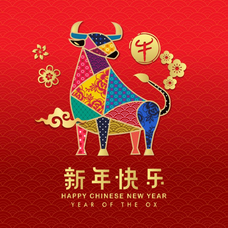 2021中国牛年新年快乐东方传统风格横幅海报贺卡矢量插画素材 Happy chinese new year