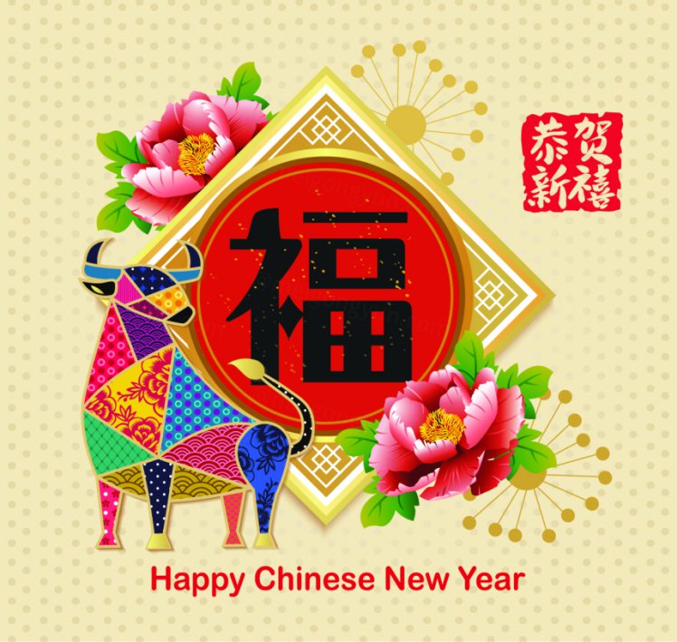 2021中国牛年新年快乐东方传统风格横幅海报贺卡矢量插画素材 Happy chinese new year