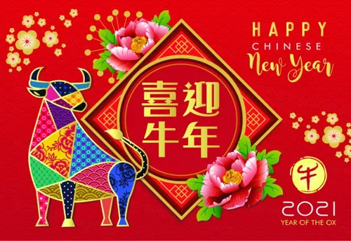 2021中国牛年新年快乐东方传统风格横幅海报贺卡矢量插画素材 Happy chinese new year