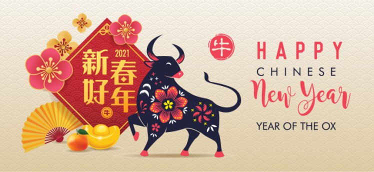 2021中国牛年新年快乐东方传统风格横幅海报贺卡矢量插画素材 Happy chinese new year