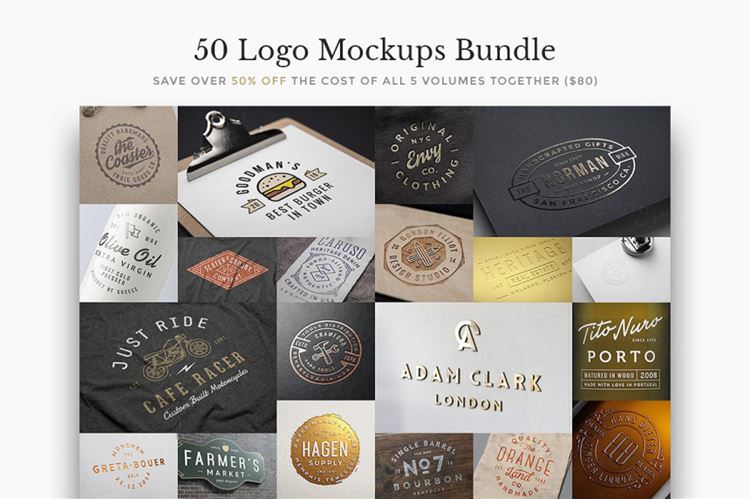 50个logo标志贴图样机PSD模板50 Logo Mock-Ups Bundle