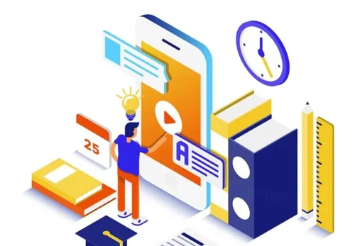 网络线上教育云计算区块链平台数据分析网上购物Flat color Modern Isometric Illus...