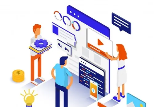 网站优化云计算区块链平台数据分析网上购物Flat color Modern Isometric Illustrat...