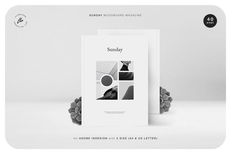 时尚黑白拼图杂志画册设计模板 SUNDAY Moodboard Magazine 3688183