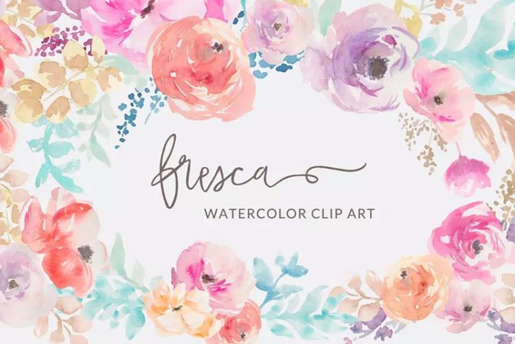 水彩花卉剪贴画 Fresca - Watercolor Fl
