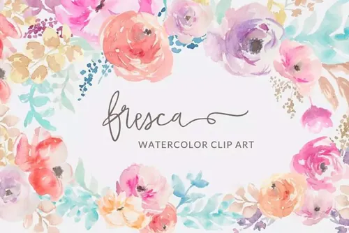 水彩花卉剪贴画 Fresca - Watercolor Fl