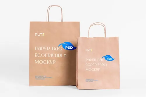 免费纸袋环保购物袋样机模板 Paper Bag PSD Mockup