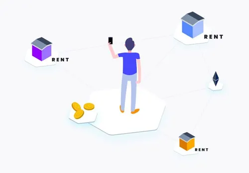 区块链公寓租赁平台等距图形插图设计素材Blockchain Isometric Graphic03_02