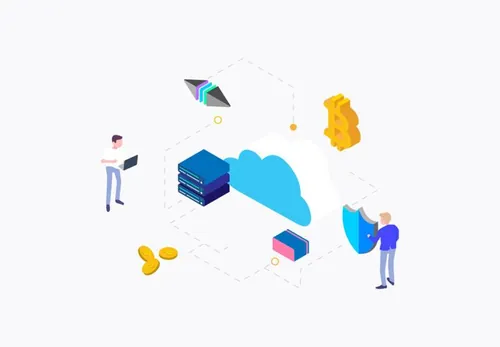 区块链云挖掘加密算法等距图形插图设计素材Blockchain Isometric Graphic03_05