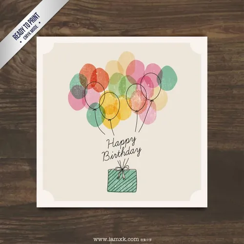 小清新生日贺卡 Watercolor Birthday Present with Balloons