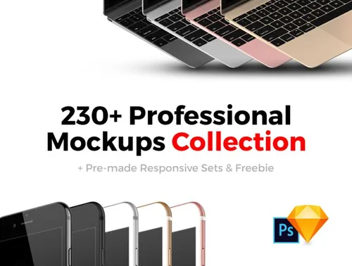 笔记本电脑贴图样机PSD模板230+ Professional Mockups Collection