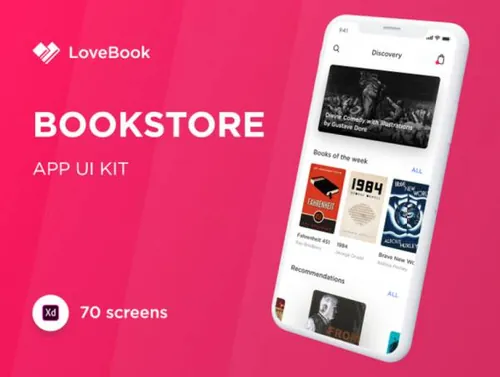 时尚现代书籍阅读电子商务移动手机APP UI工具包Bookstore UI Ki