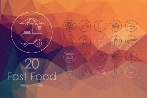 弄脏的背景20 fast food line icons