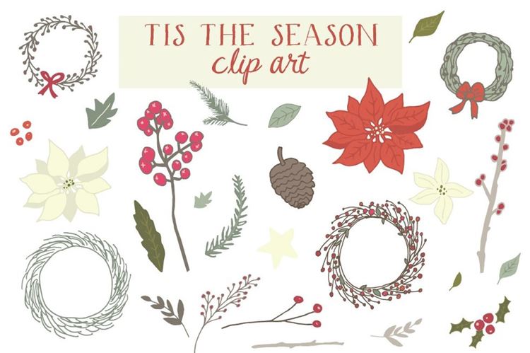 手绘圣诞节装饰素材包Tis The Season Clip Art